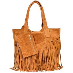 Shopperka boho skórzana VERA PELLE L83 camelowa