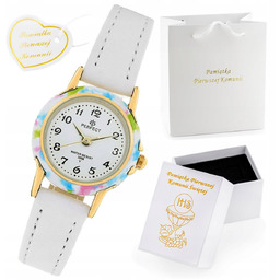 BIAŁY / KOLOROWY ZEGAREK DZIECIĘCY PERFECT DLA DZIEWCZYNKI