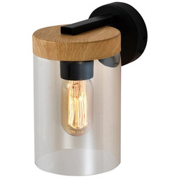 Lampa kinkiet WELS 1xE27 czarny+drewniany klosz dymiony Candellux