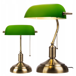 Lampa Bankierska Biurkowa Stołowa Zielona Klasyczna Szklana Vintage
