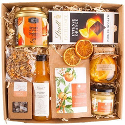 KOSZ PREZENTOWY BOX PREZENT pomarańczowy napary syrop miód