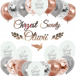 Balony na Chrzciny baner CHRZEST ROSE GOLD +