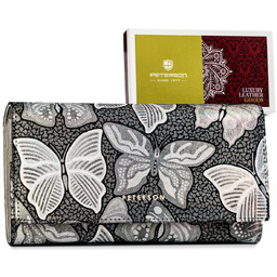 Skórzany damski portfel Peterson duży w kwiaty