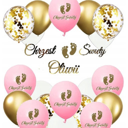 Balony STÓPKI na Chrzciny baner CHRZEST + IMIĘ