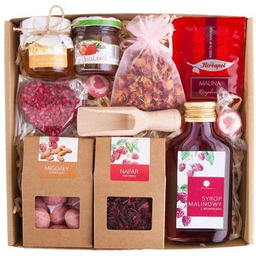 KOSZ PREZENTOWY PREZENT UPOMINEK malinowy syrop napar konfitura