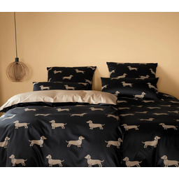 Elegante Pościel satynowa Dogs Noir-Beige
