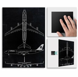 Plakat metalowy czarny projekt samolotu Lufthansa M