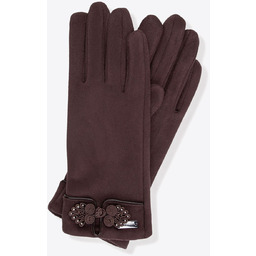 Damskie rękawiczki z dekoracyjnym akcentem ciemny brąz