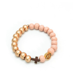 Pakamera Różowo złota bransoletka z krzyżykiem, różaniec