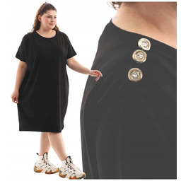 GŁADKA SUKIENKA DIAMENT GUZIKI luźna elegancka tunika czarna