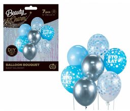 Bukiet balonowy B&C 100 lat niebiesko-srebrny 7szt 12"