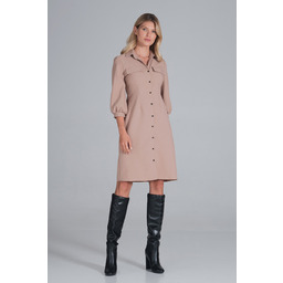 Koszulowa SUKIENKA z kołnierzykiem rękawy 3/4 Beżowa M