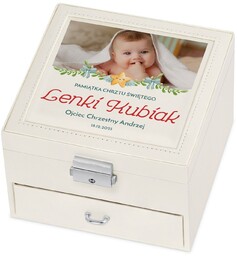 Szkatułka na biżuterię beżowa z nadrukiem na chrzest