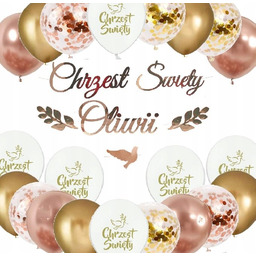 Balony na Chrzciny baner CHRZEST ROSE GOLD +
