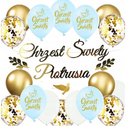 Balony na CHRZCINY zestaw dekoracji CHRZEST + IMIĘ