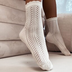 Milena Eleganckie damskie skarpety bawełniane AŻUR codzienne, koronkowe