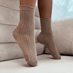 Milena Eleganckie damskie skarpety bawełniane AŻUR codzienne, koronkowe