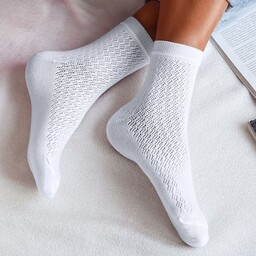 Milena Stylowe damskie skarpety bawełniane AŻUR półprzezroczyste, koronkowe