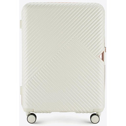 Średnia walizka z polikarbonu w paseczki biała