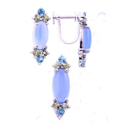 BŁĘKITNA LAGUNA Komplet złotej biżuterii z chalcedonem