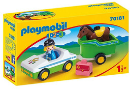 Playmobil, zestaw figurek Samochód z przyczepa dla konia