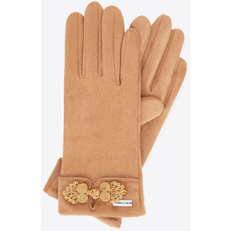 Damskie rękawiczki z dekoracyjnym akcentem jasny brąz