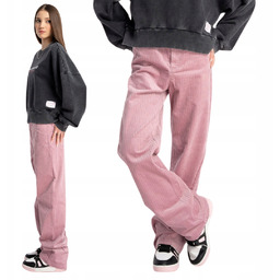 Spodnie dziewczęce 158 sztruksowe z szerokimi nogawkami różowe