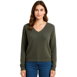 Sweter Damski z Dekoltem w Serek Włoski Zielony