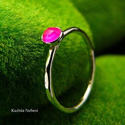 Pakamera Pierścień Drobinek - Fuksjowy Agat Srebro