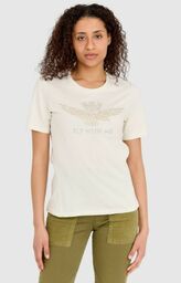 AERONAUTICA MILITARE Kremowy t-shirt damski z orłem wykonanym