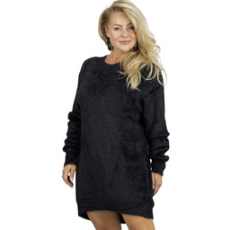 Puszysty sweter sukienka dzianinowa okrągły dekolt FLUFFY-M/L