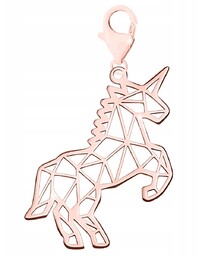 Zawieszka Różowa 925 Ażurowa Blaszka z Jednorożcem Origami