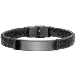 Czarna blacha na czarnej plecionej skórze bransoletka męska