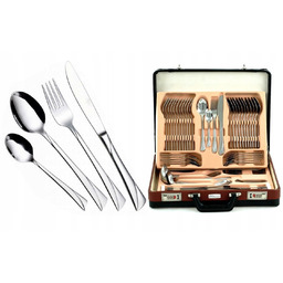 Komplet Sztućców w Skórzanej Walizce 72 elementy Sztućce