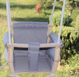 Majsternia Zabawek, Huśtawka Kubełkowa Profilowana Szara Drewniana