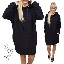 CIEPŁA DŁUŻSZA BLUZA BARANEK kaptur kieszenie sukienka oversize