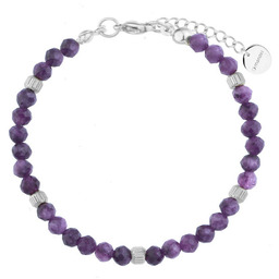 Damska bransoletka z fioletowymi ametystami srebrne wykończenie stal