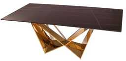 Złoty stół z marmurowym czarnym blatem 200x100x75 cm