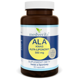 Medverita, ALA Kwas Alfa-liponowy, 500 mg, Suplement diety,