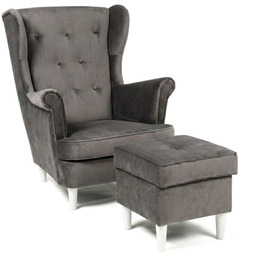 Fotel USZAK 3 z podnóżkiem Velluto 15 Białe