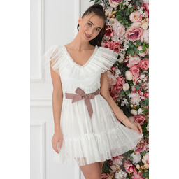 Sukienka mini tiulowa z falbankami biała Tracy