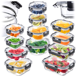 Zestaw 12 szklanych pojemników z pokrywkami Termoli czarny