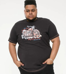 Duży T-shirt Męski Czarny Motor Bike LORNE-D555