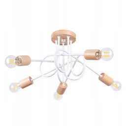 Żyrandol Ember 5 biały z drewnianymi elementami 5xE27