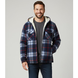 Ciepła polarowa koszula męska w kratę z kapturem