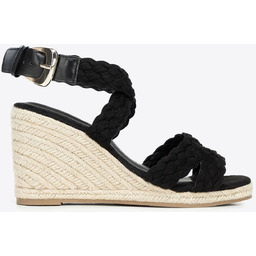 Damskie sandały na koturnie w plecione paski czarne