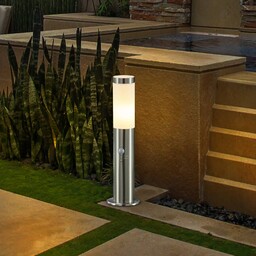 Lampa cokołowa Lindby Statius, srebrna, stal nierdzewna, czujnik,