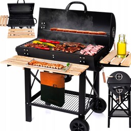 Grill Węglowy Ogrodowy 2 Ruszty Chromowane 2 Półki