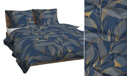 Karo Pościel bawełniana 160x200 granatowa beżowa jasna liście