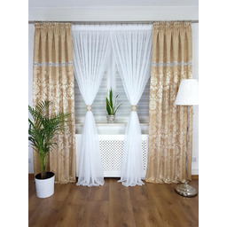 Gotowy Komplet Firana Z Załonkami Złote Na Taśmie